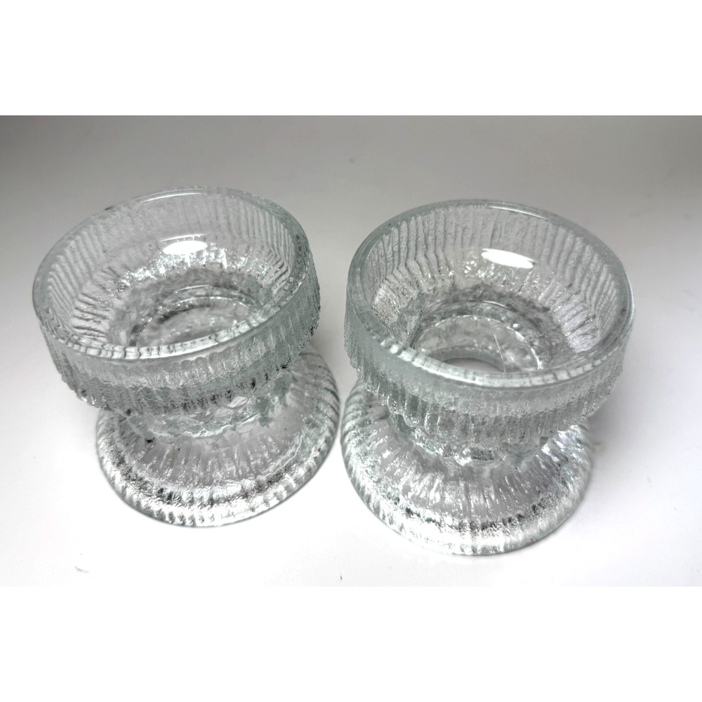 LE Smith Glass Fjord Glacial Candle Holders Set Scandinavian Textured Ice 1970s - Picture 3 of 7